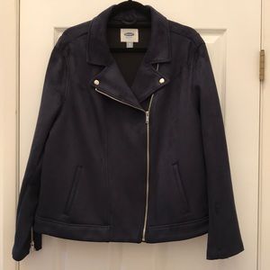 Sueded knit moto jacket - navy blue